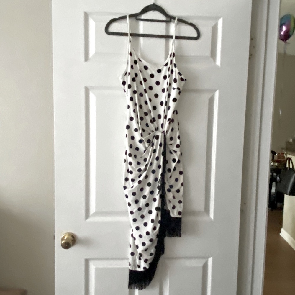 Venus White and Black Polka Dot High Low Dress